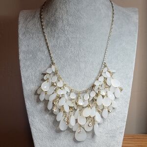 Natasha Couture White Acrylic Teardrop Beads and Rhinestone Gold-tone Necklace